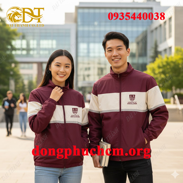 May áo khoác đồng phục sinh viên màu đỏ đô