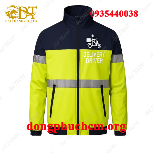 May áo khoác giao hàng màu vàng
