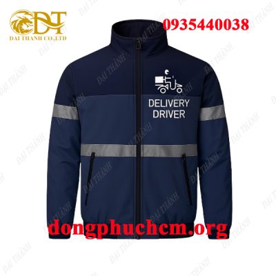 May áo khoác giao hàng màu xanh đen