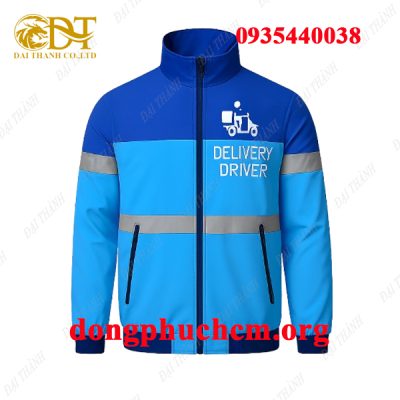 May áo khoác giao hàng màu xanh dương